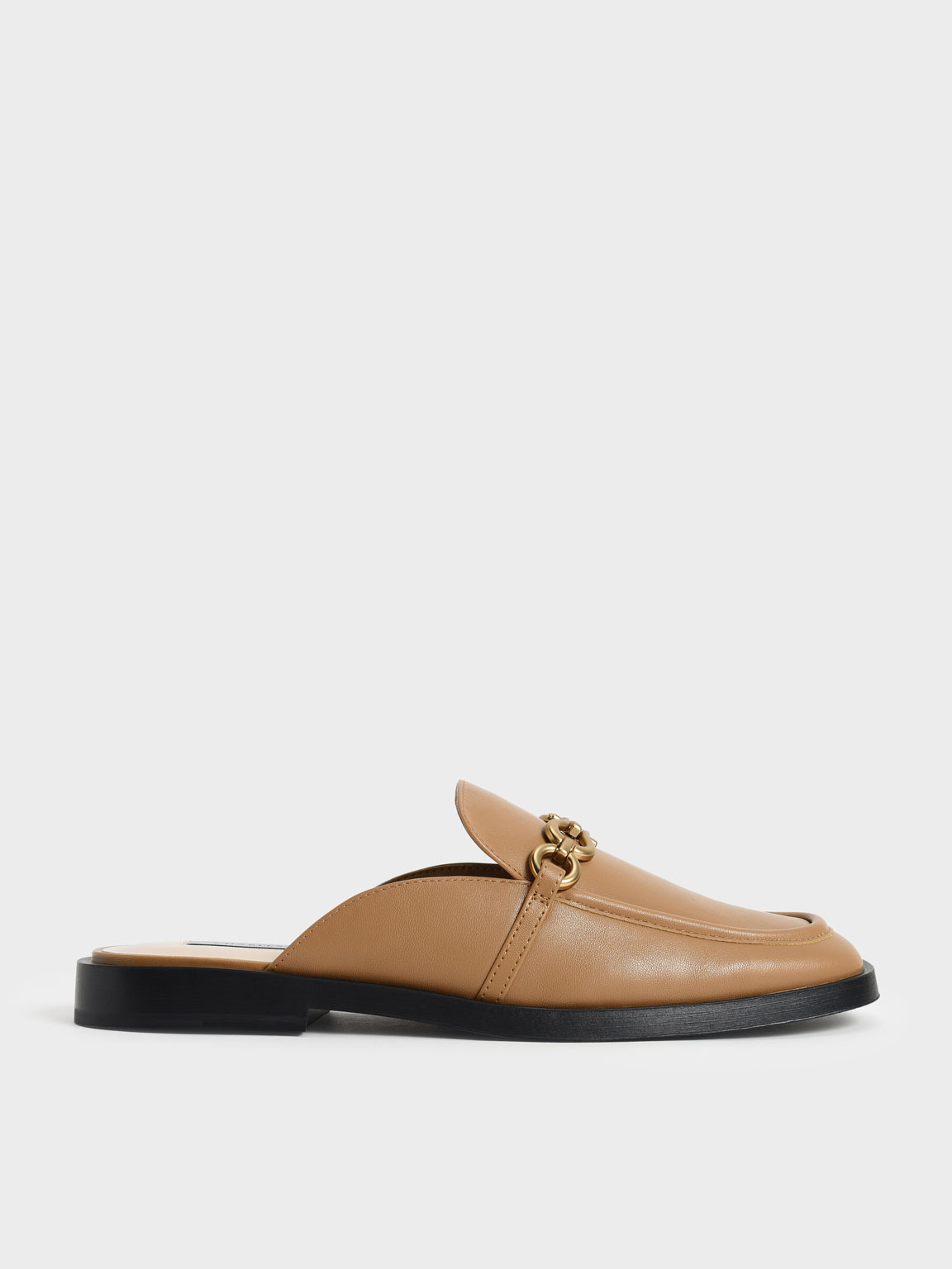 

Chain-Embellished Loafer Mules, Camel