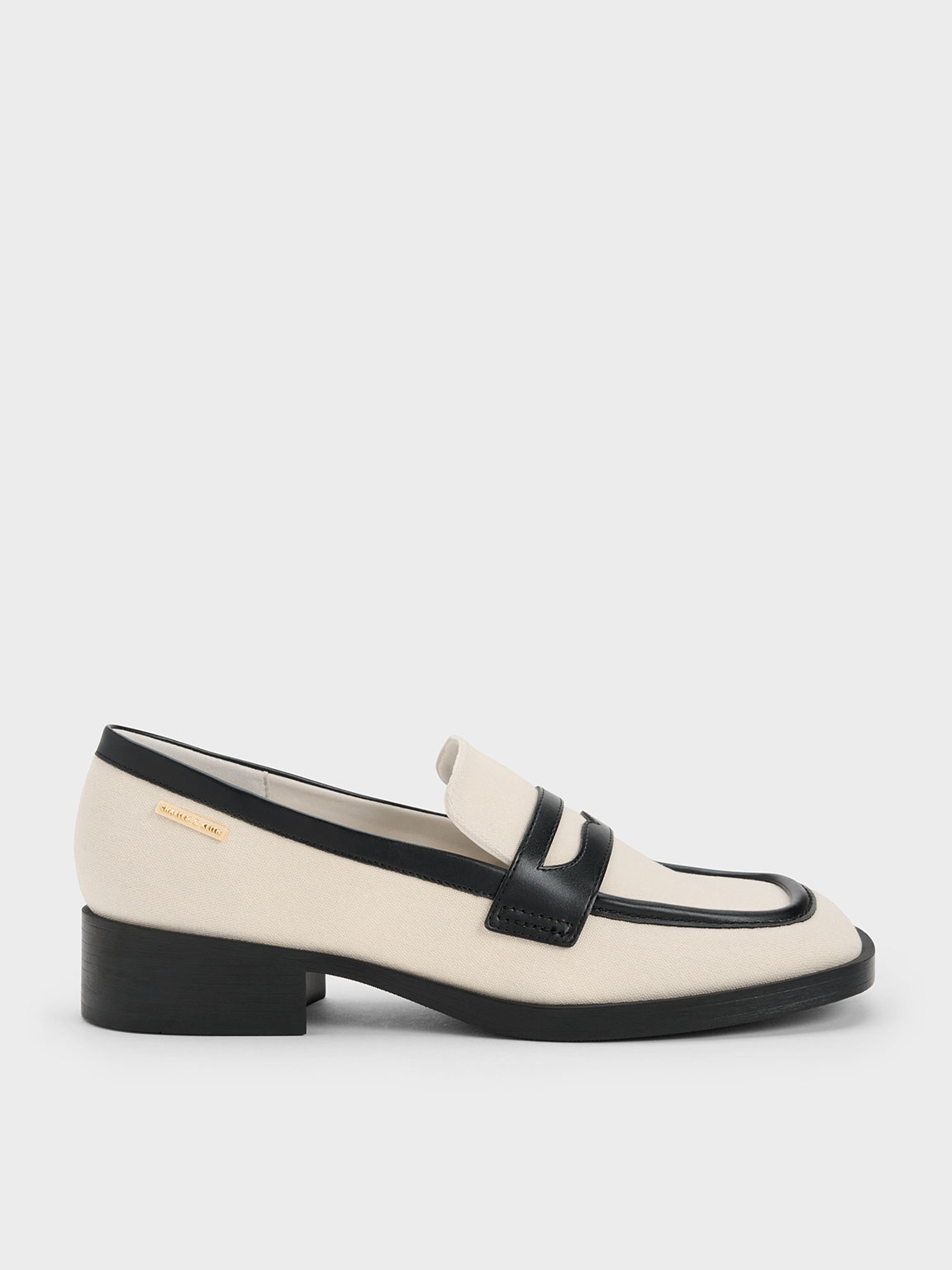 Charles & Keith - Canvas Cut-Out Penny Loafers