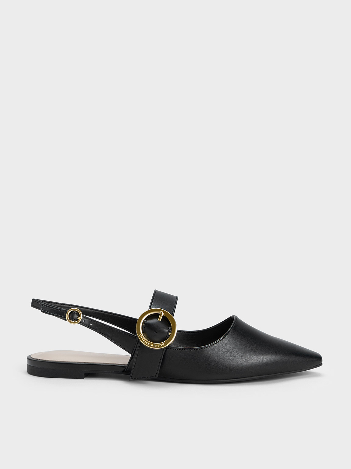 Charles & Keith Buckled Strap Slingback Flats In Black