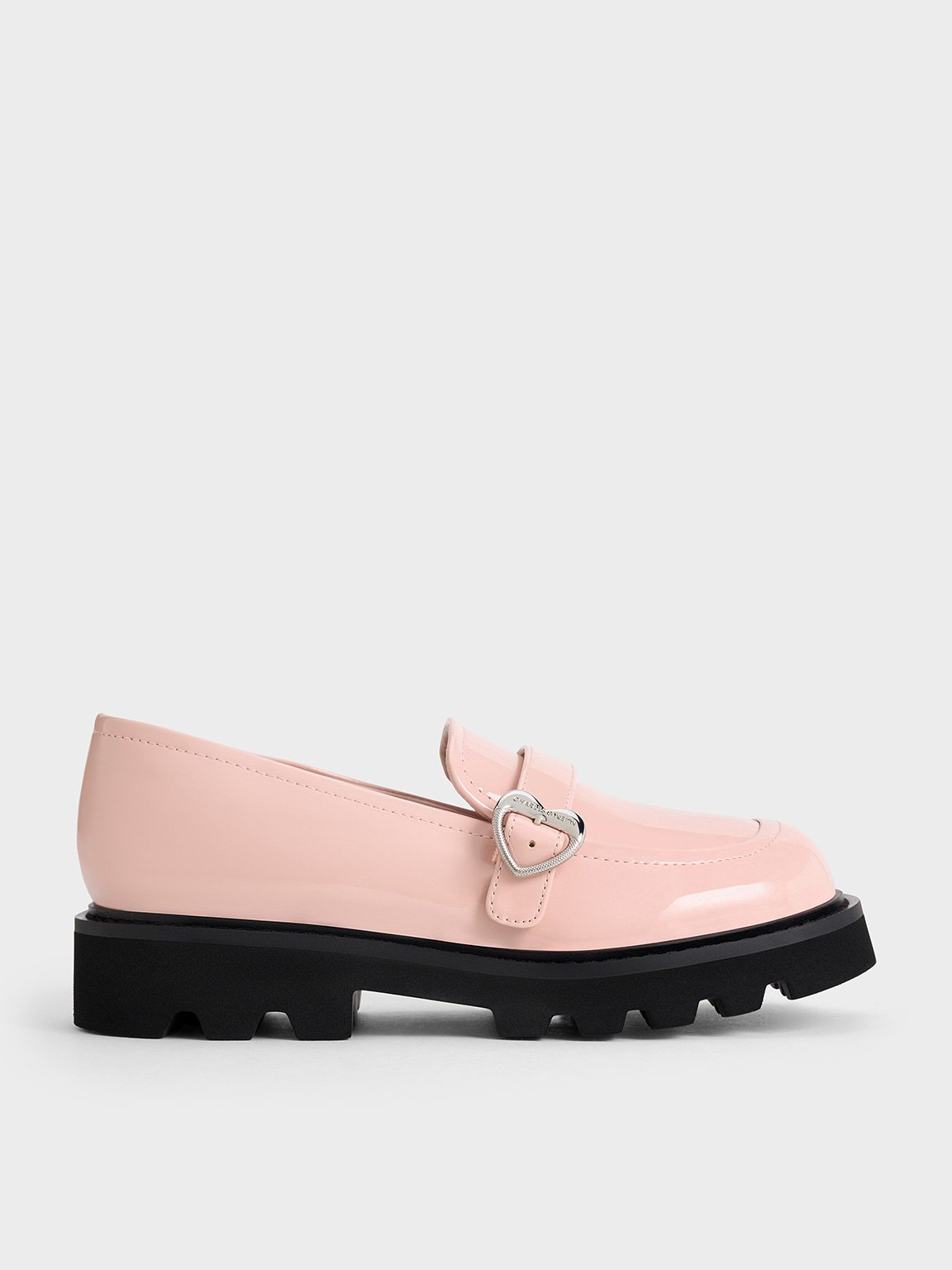 Charles & Keith - Girls' Patent Heart-Buckle Loafers