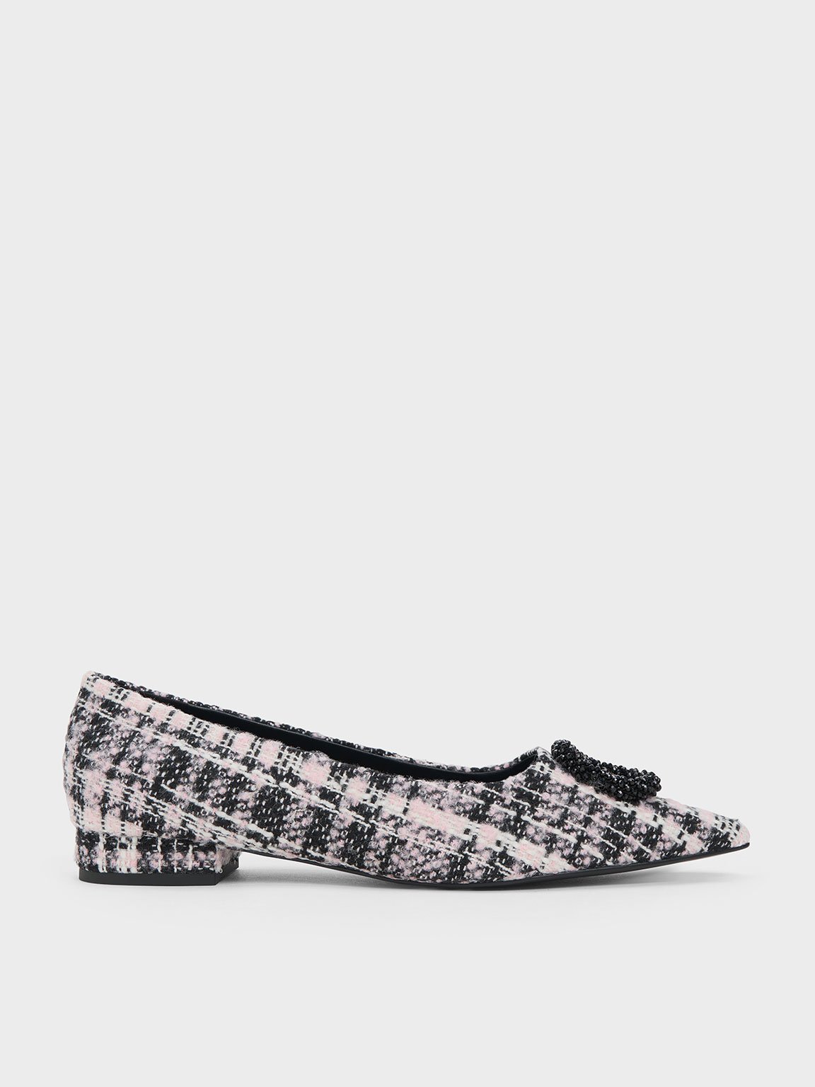 Charles & Keith - Tweed Beaded Circle Flats