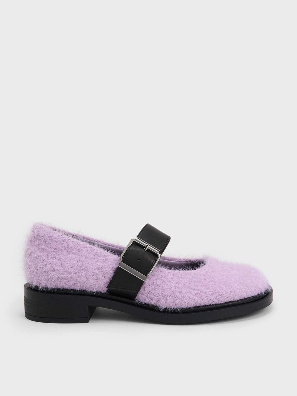 Charles & Keith - Leather Furry Mary Janes