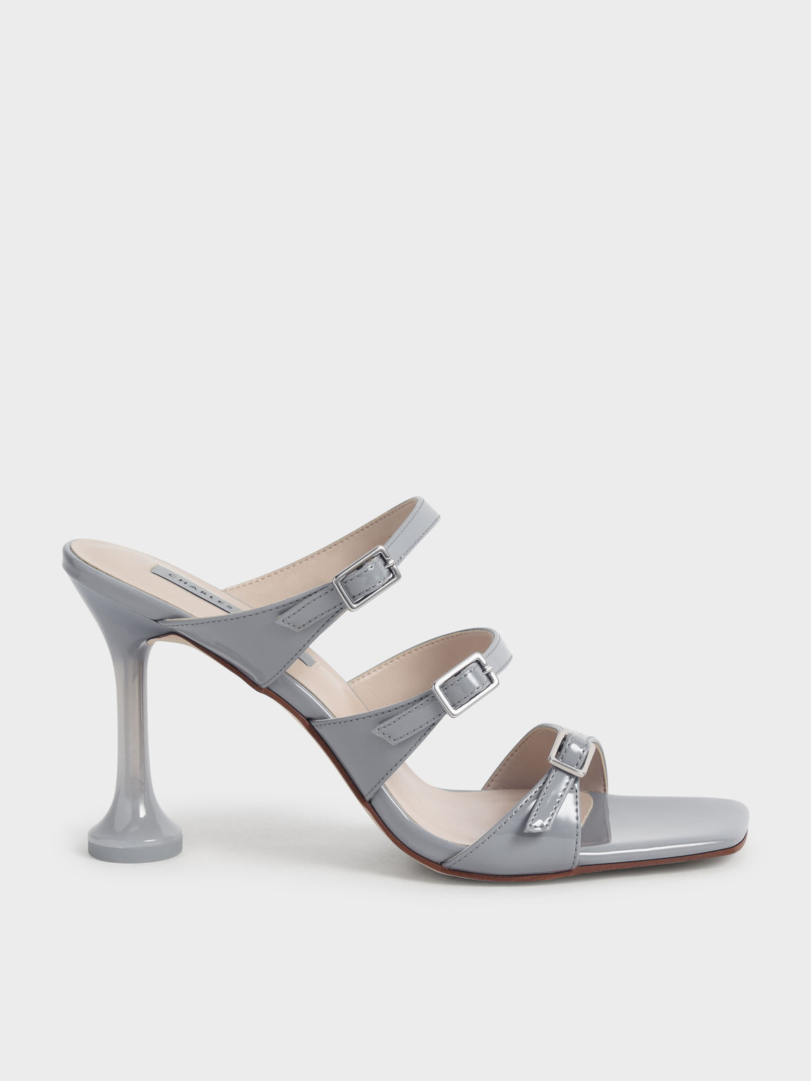 

Patent Triple Strap Sculptural Heel Mules