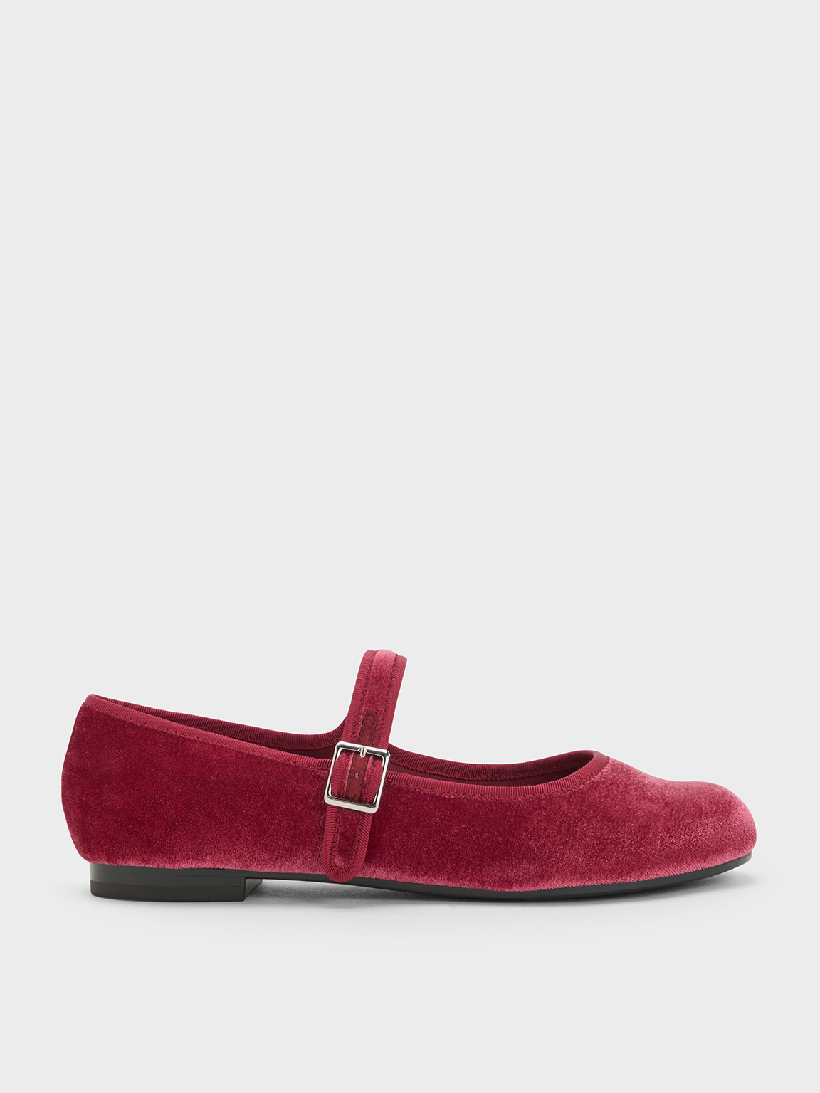 Charles & Keith - Velvet Buckled Mary Jane Flats