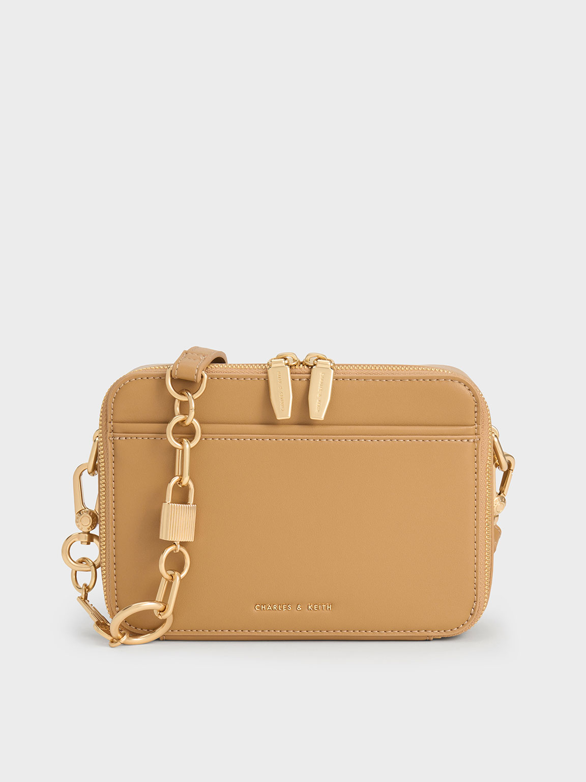 Camel Lock & Key Chain Handle Bag - CHARLES & KEITH UK