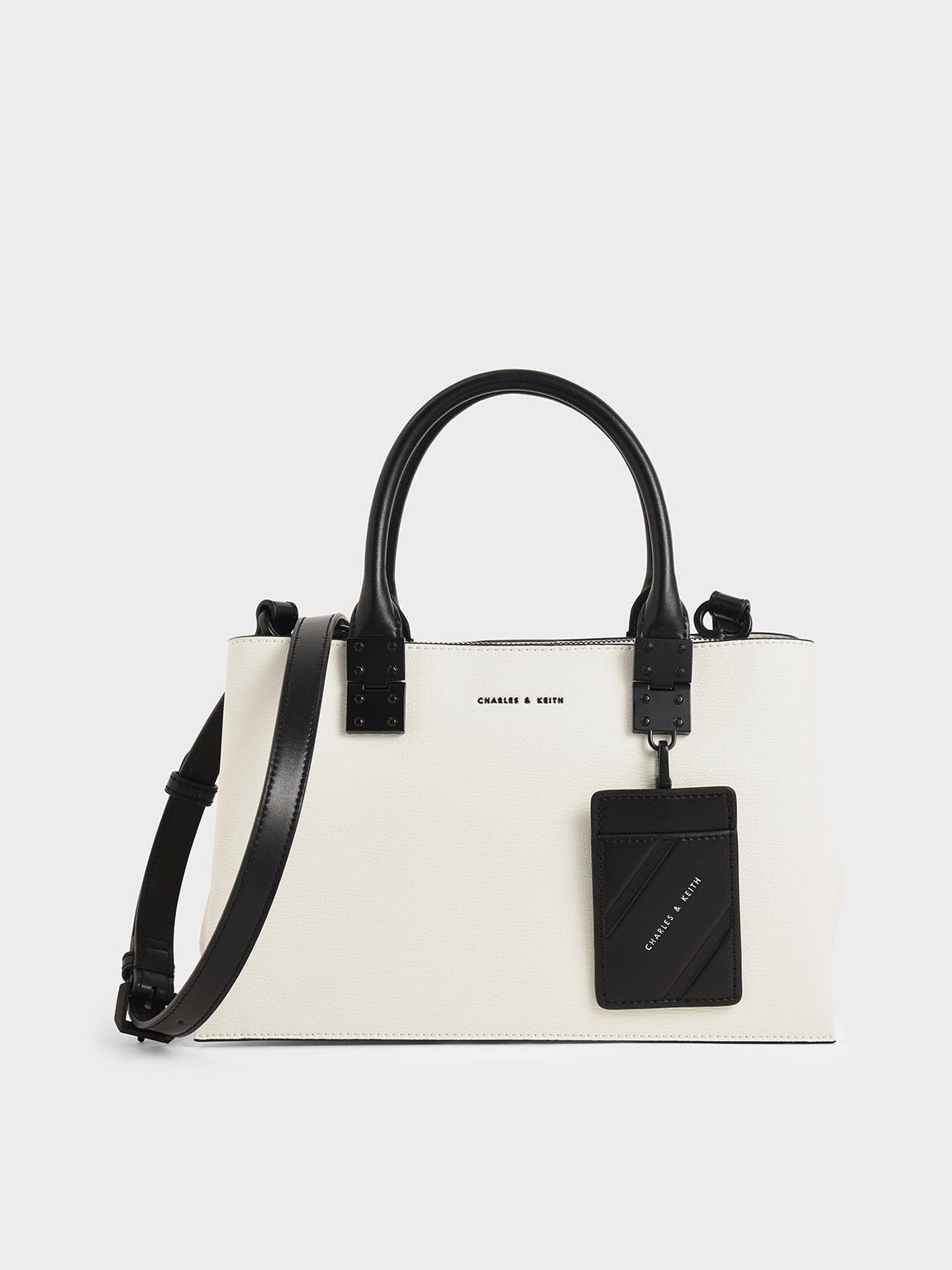 

Double Top Handle Structured Bag, White