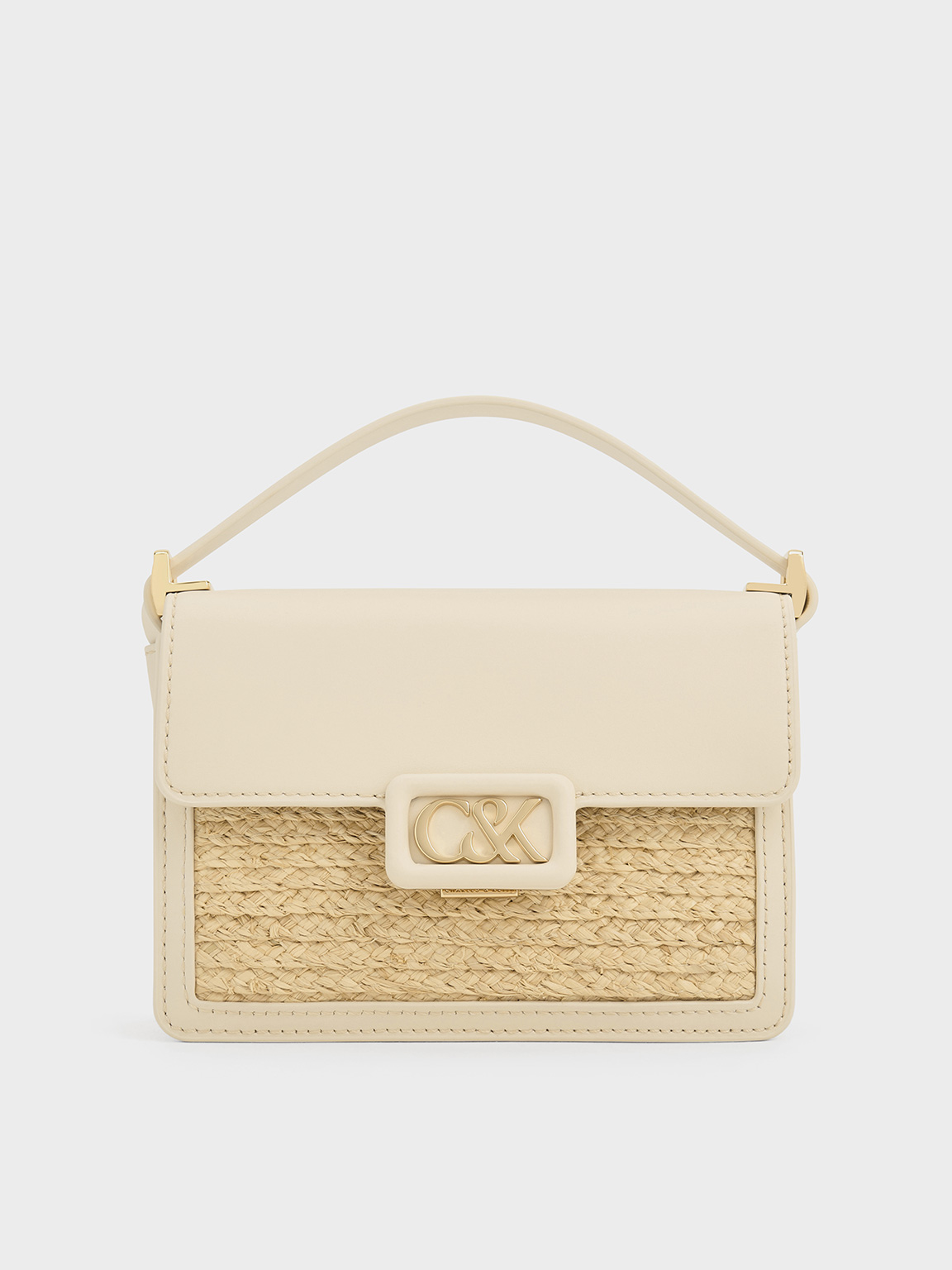 Charles & Keith - Leather & Raffia Boxy Bag