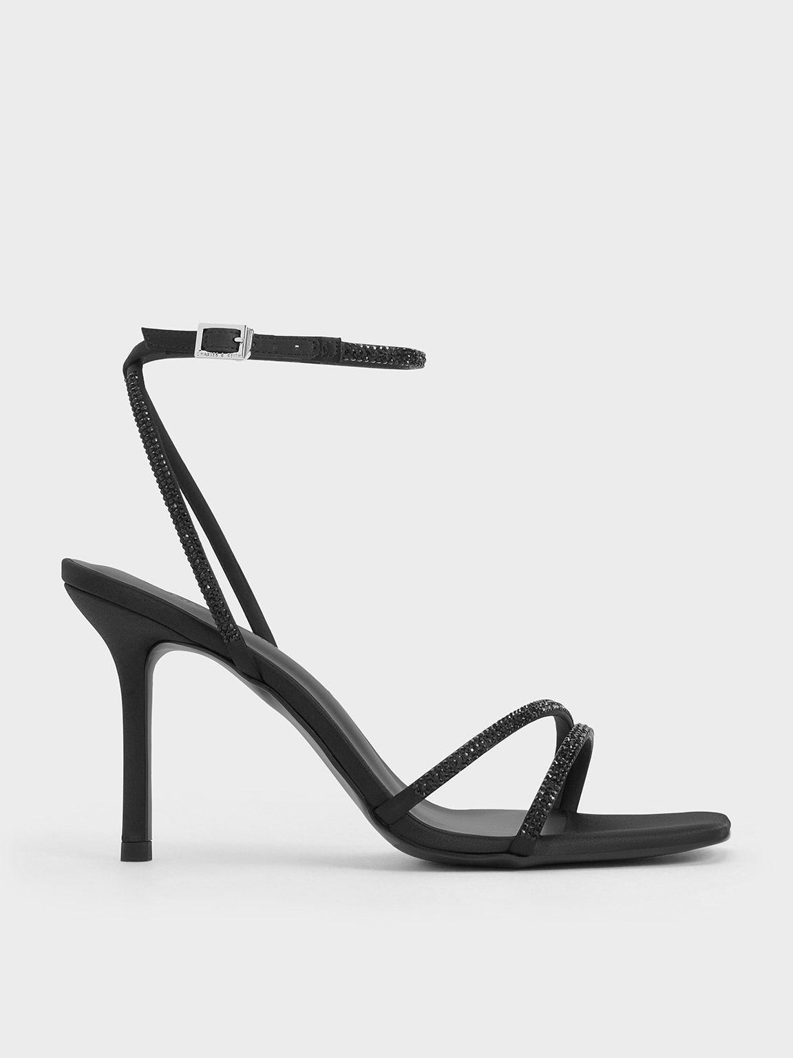 Charles & Keith - Satin Crystal-Embellished Stiletto-Heel Sandals