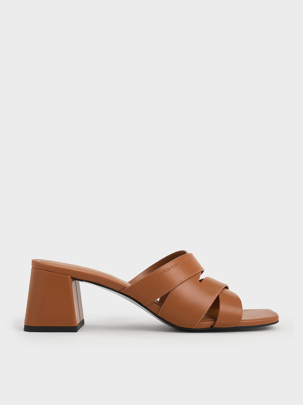 Charles & Keith - Crossover-Strap Square-Toe Block-Heel Mules