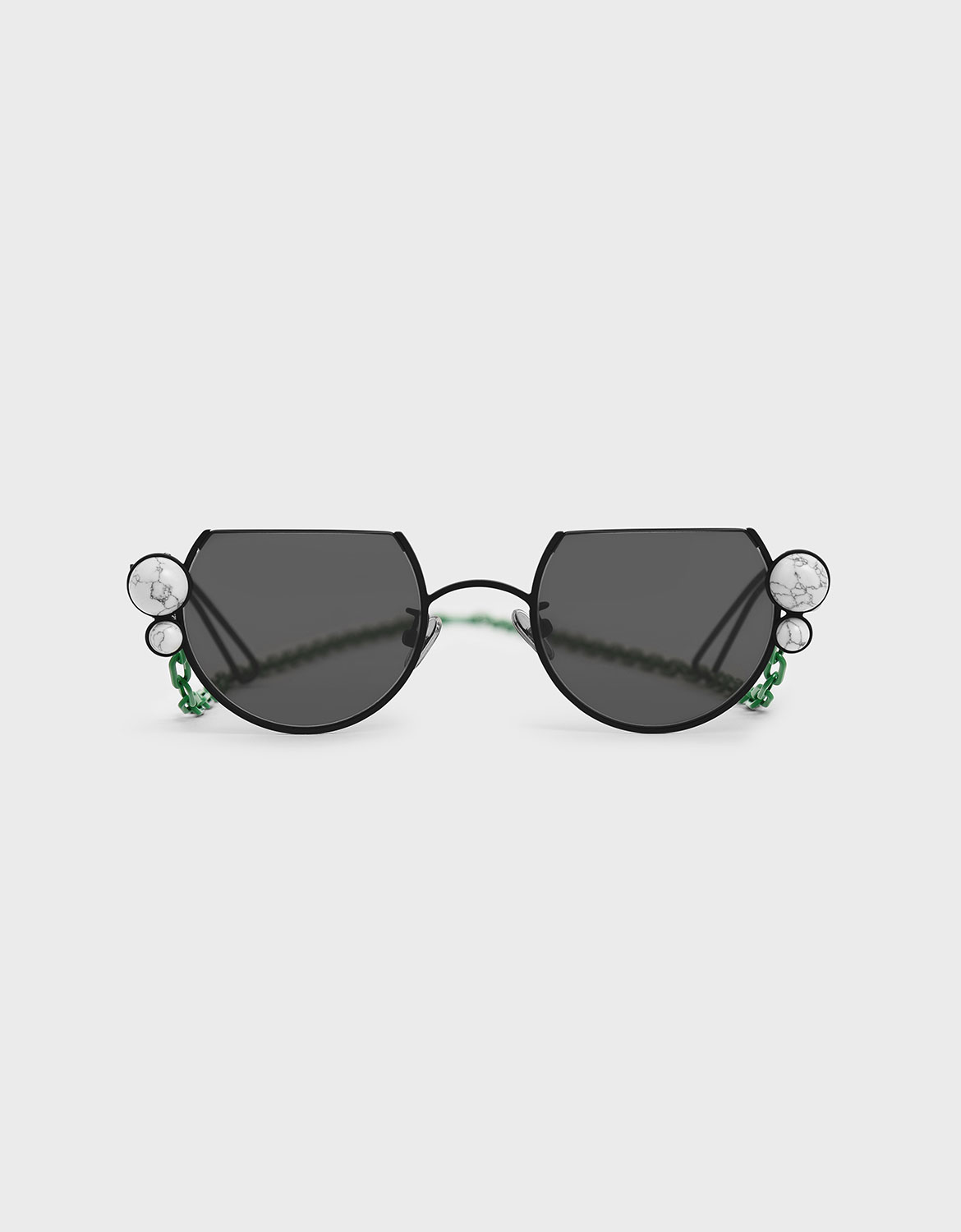 

White Marble Stone Chain Link Round Cut-Off Sunglasses, Black