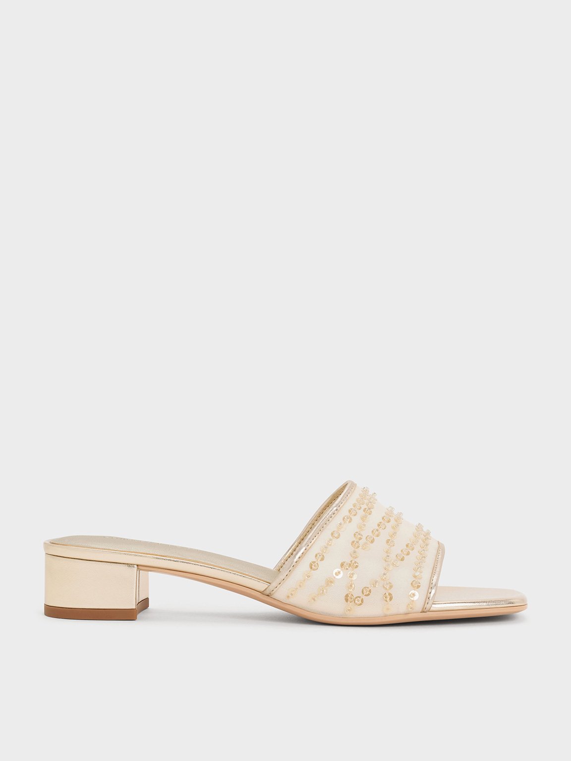 Charles & Keith - Mesh Metallic Sequinned Block-Heel Mules