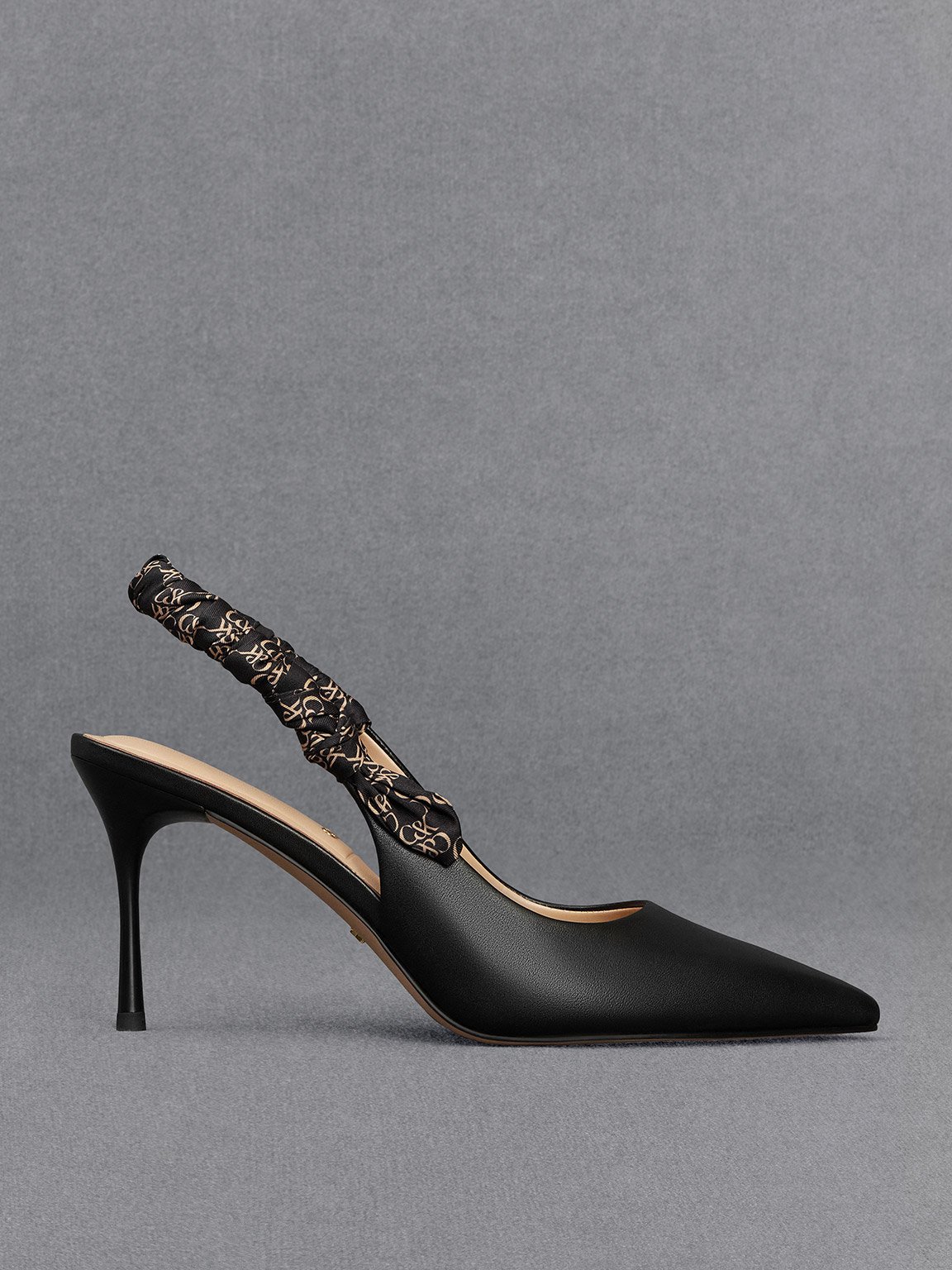 Charles & Keith - Tully Leather Ruched Print Slingback Pumps