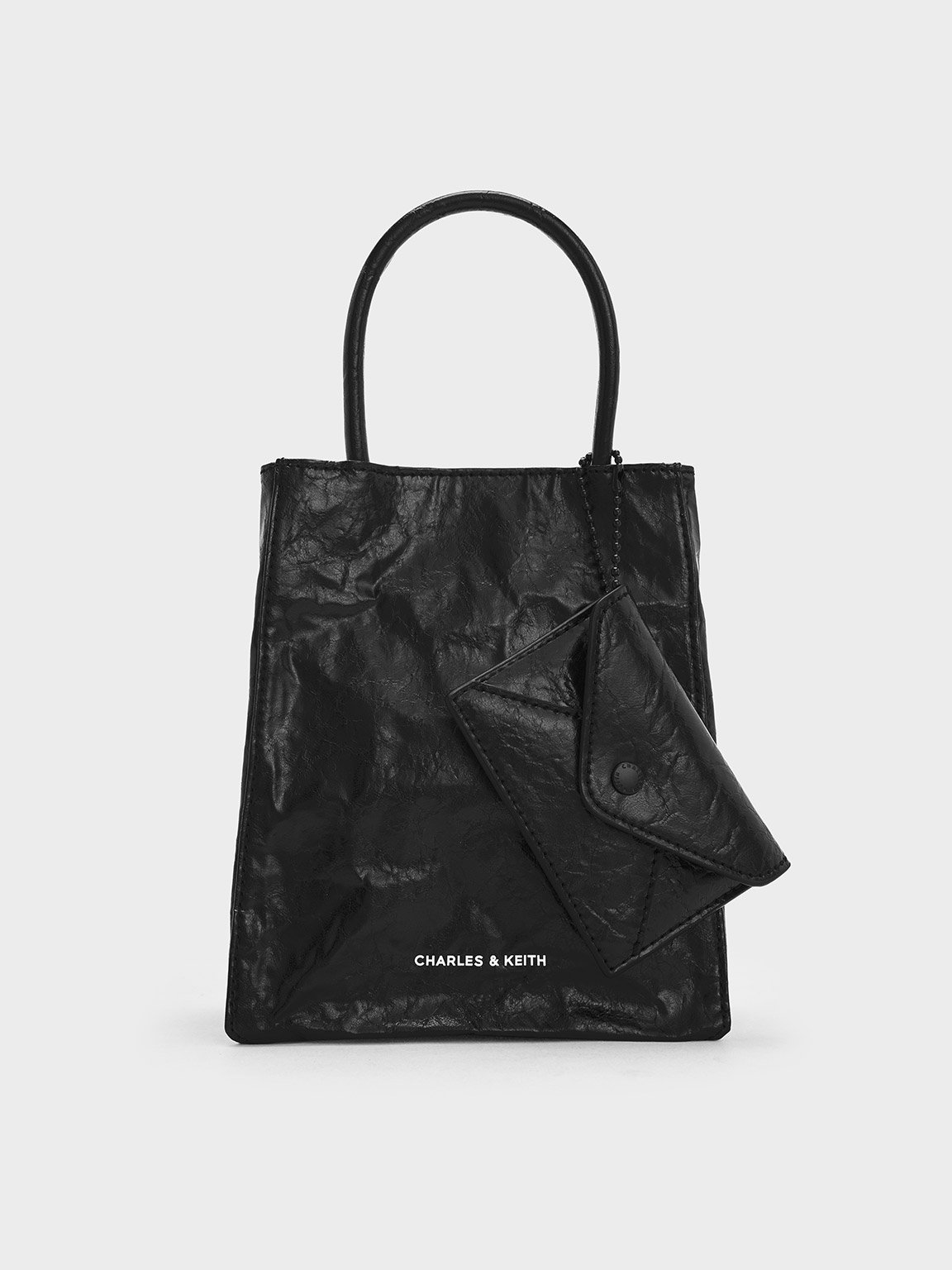 Jet Black Matina Crinkle Effect Elongated Tote Bag CHARLES KEITH UK