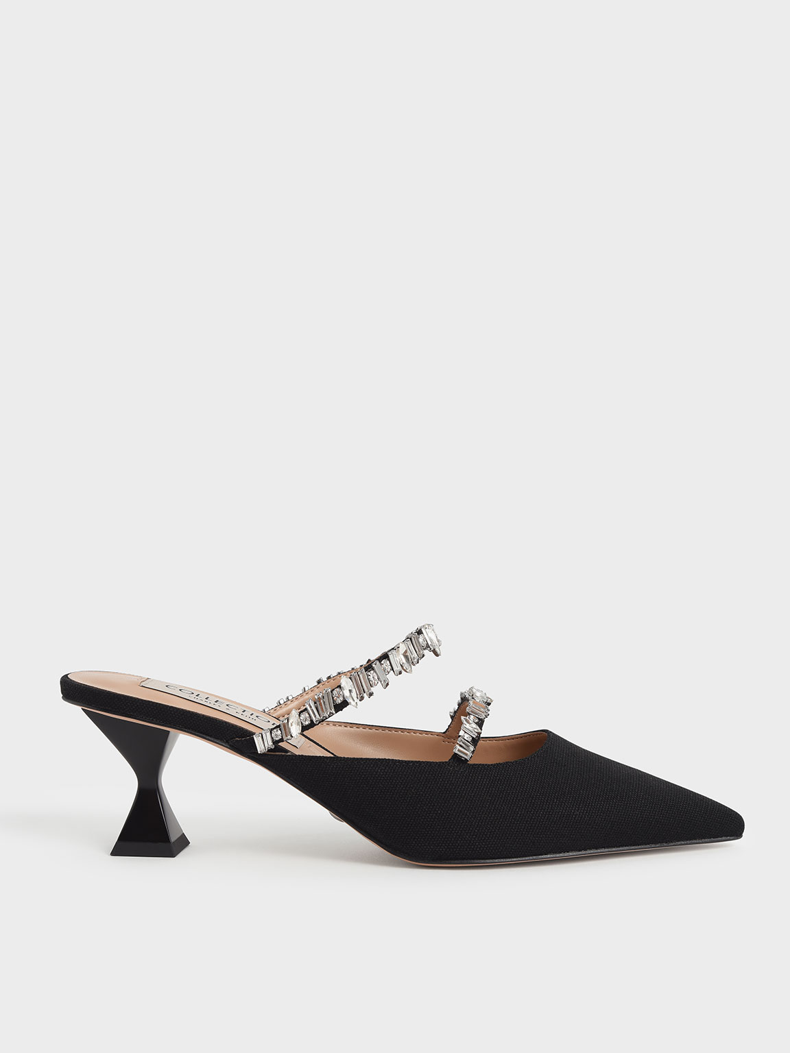 

Canvas Gem-Embellished Mules, Black