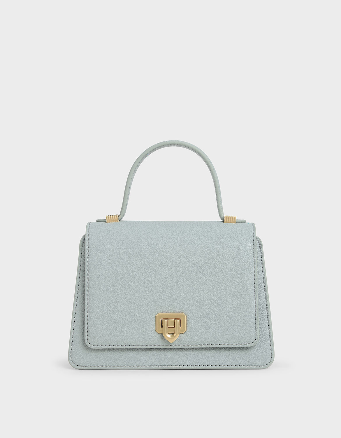 

Metallic Push-Lock Top Handle Bag, Light blue