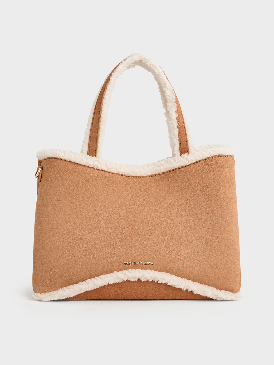 Charles & Keith - Sybill Faux Suede Fur-Trim Tote Bag