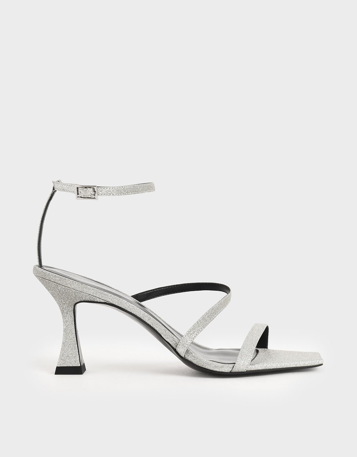 

Glitter Sculptural Heel Sandals, Silver