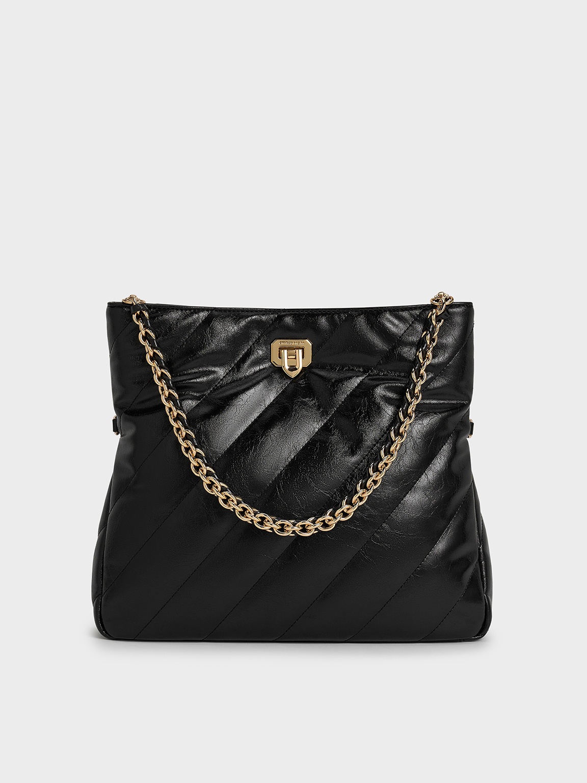 Charles & Keith - Fawn Panelled Chain-Handle Shoulder Bag