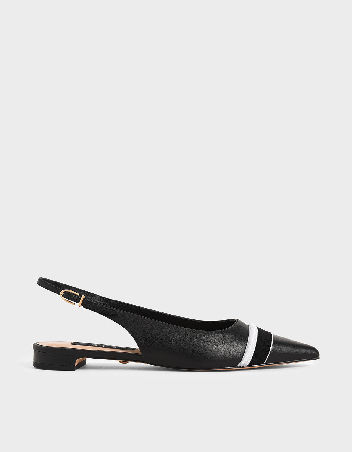 

Two-Tone Leather Slingback Flats, Black