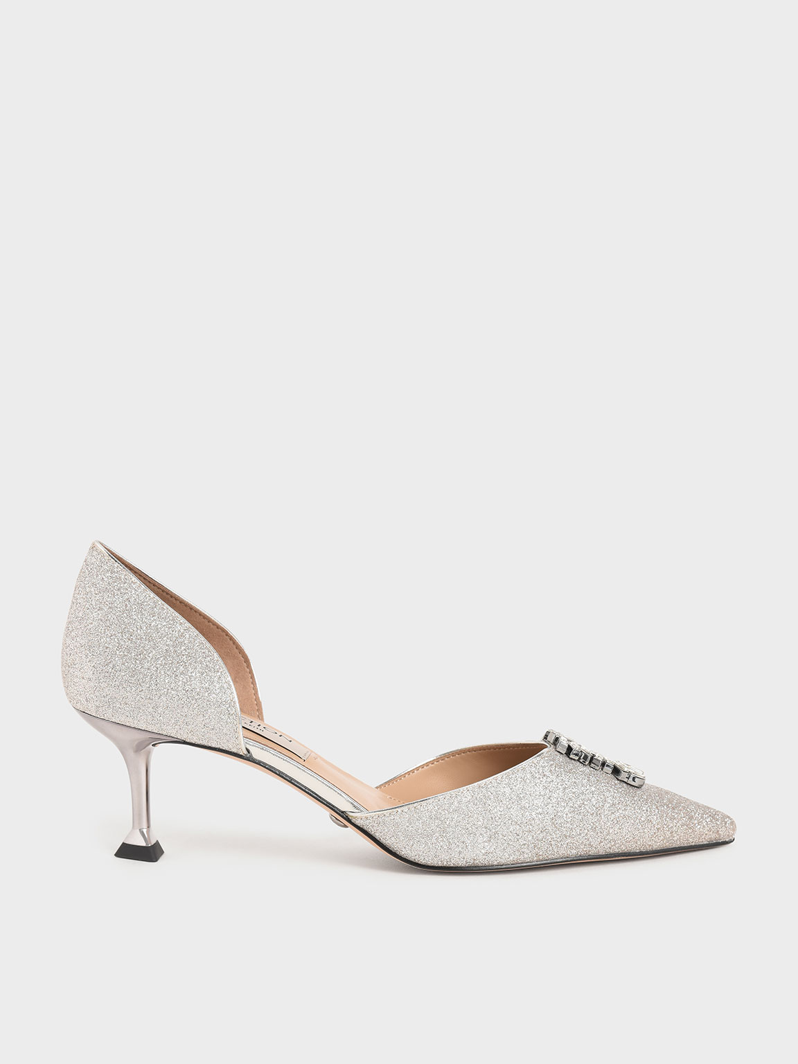 

Wedding Collection: Glittered Gem-Embellished D'Orsay Pumps, Silver