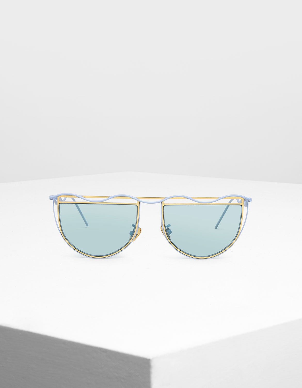 

Drop Temple Semi-Circle Sunglasses, Blue