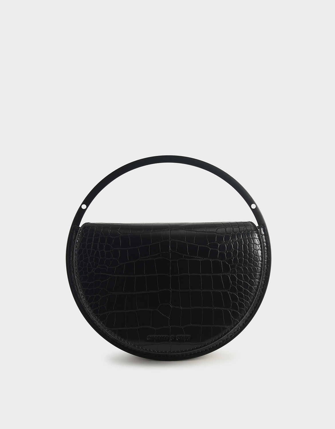 

Croc-Effect Semi-Circle Clutch, Black