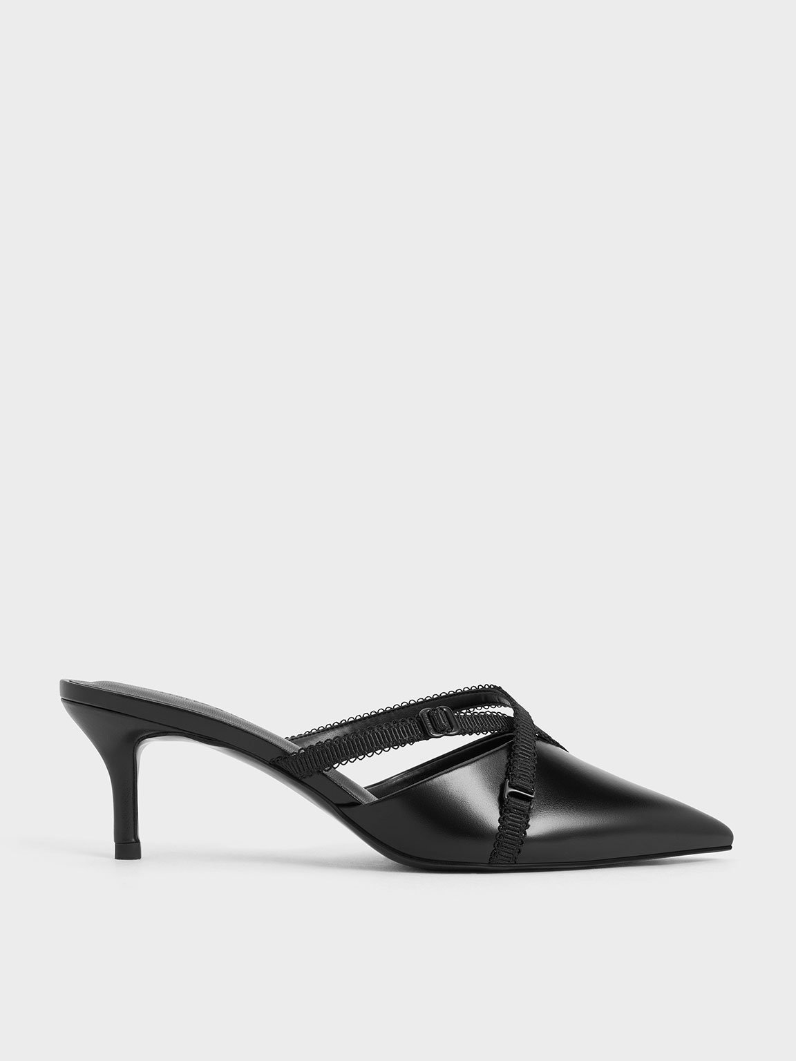 Charles & Keith - Grosgrain-Strap Pointed-Toe Mules