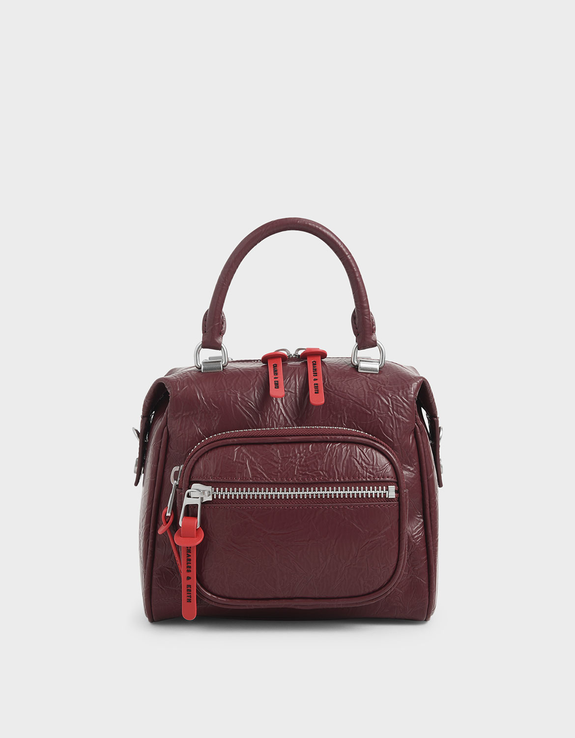 

Wrinkled Effect Front Zip Bag, Burgundy