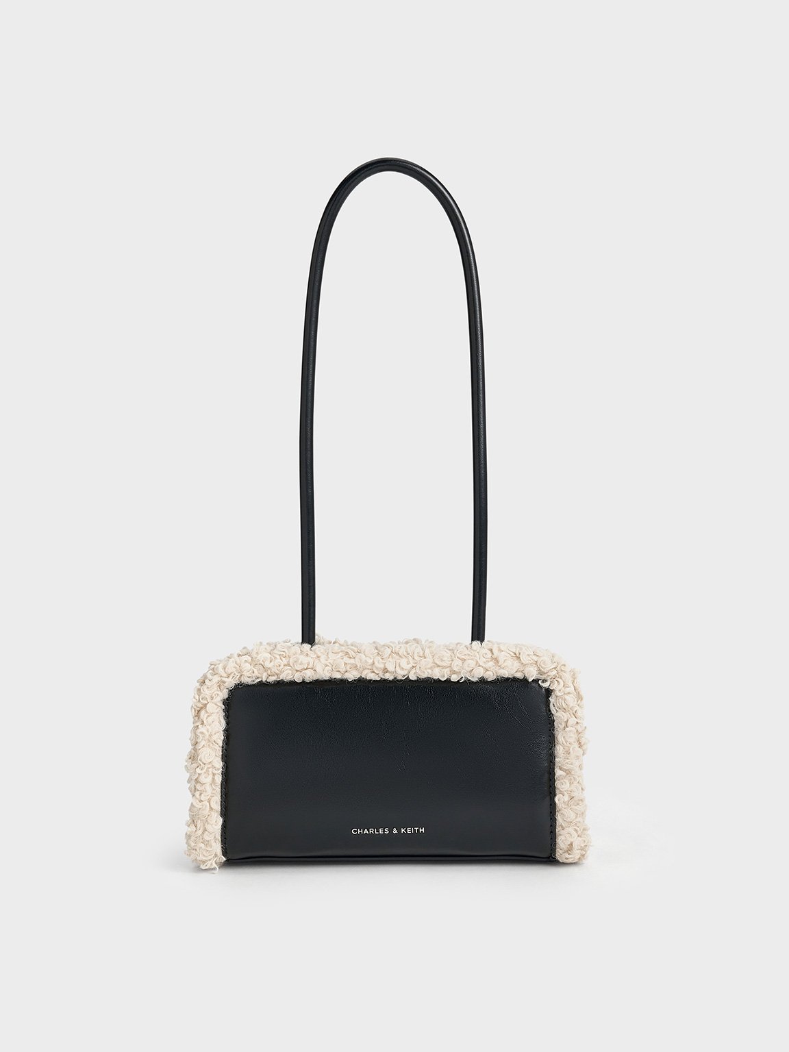 Charles & Keith - Fur-Trim Elongated-Handle Shoulder Bag