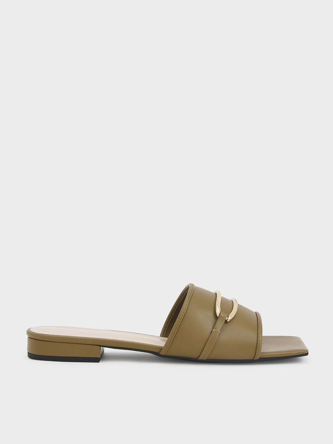 

Metallic Accent Square-Toe Slide Sandals