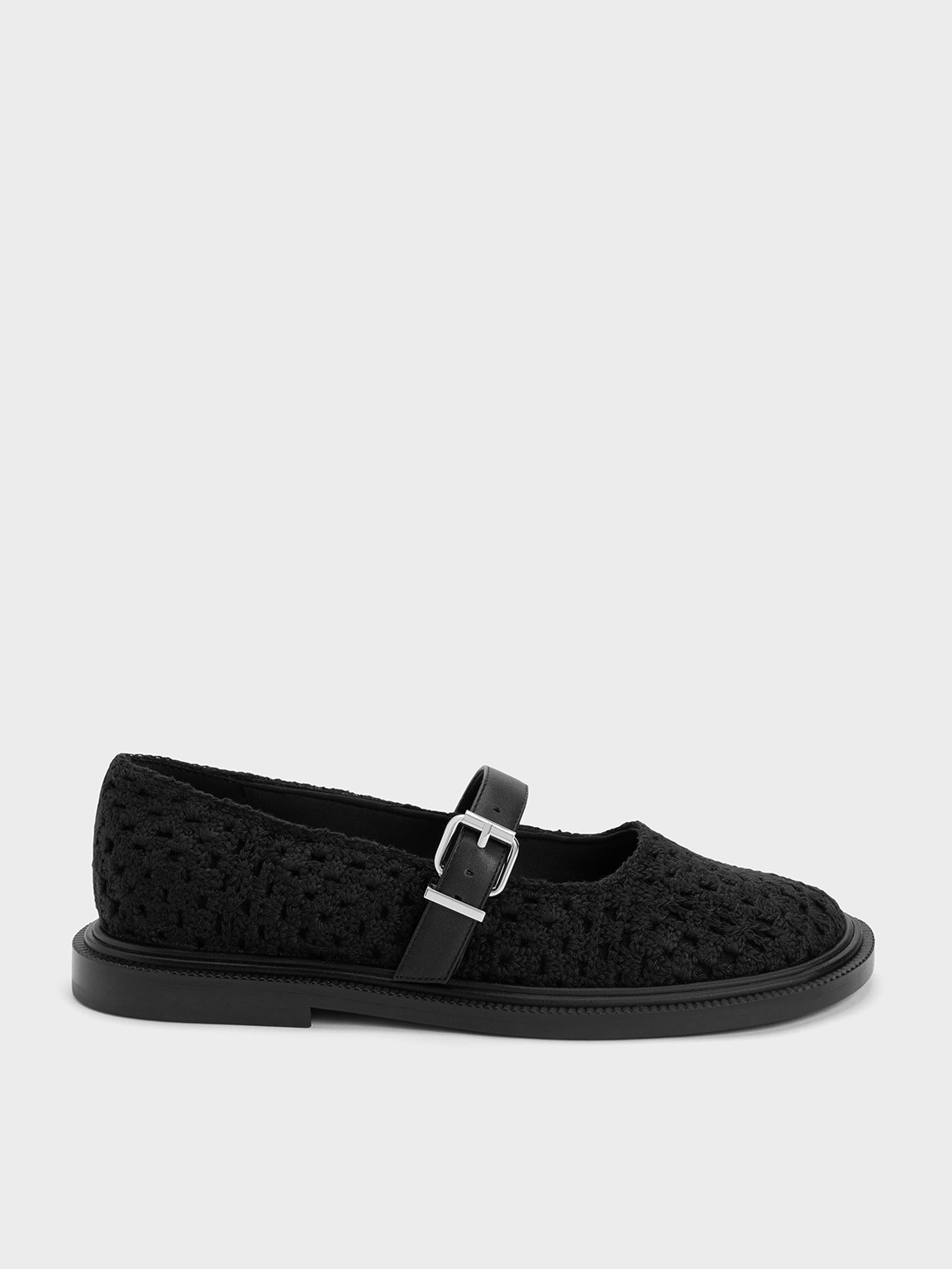 Black Crochet & Leather Mary Janes - CHARLES & KEITH UK