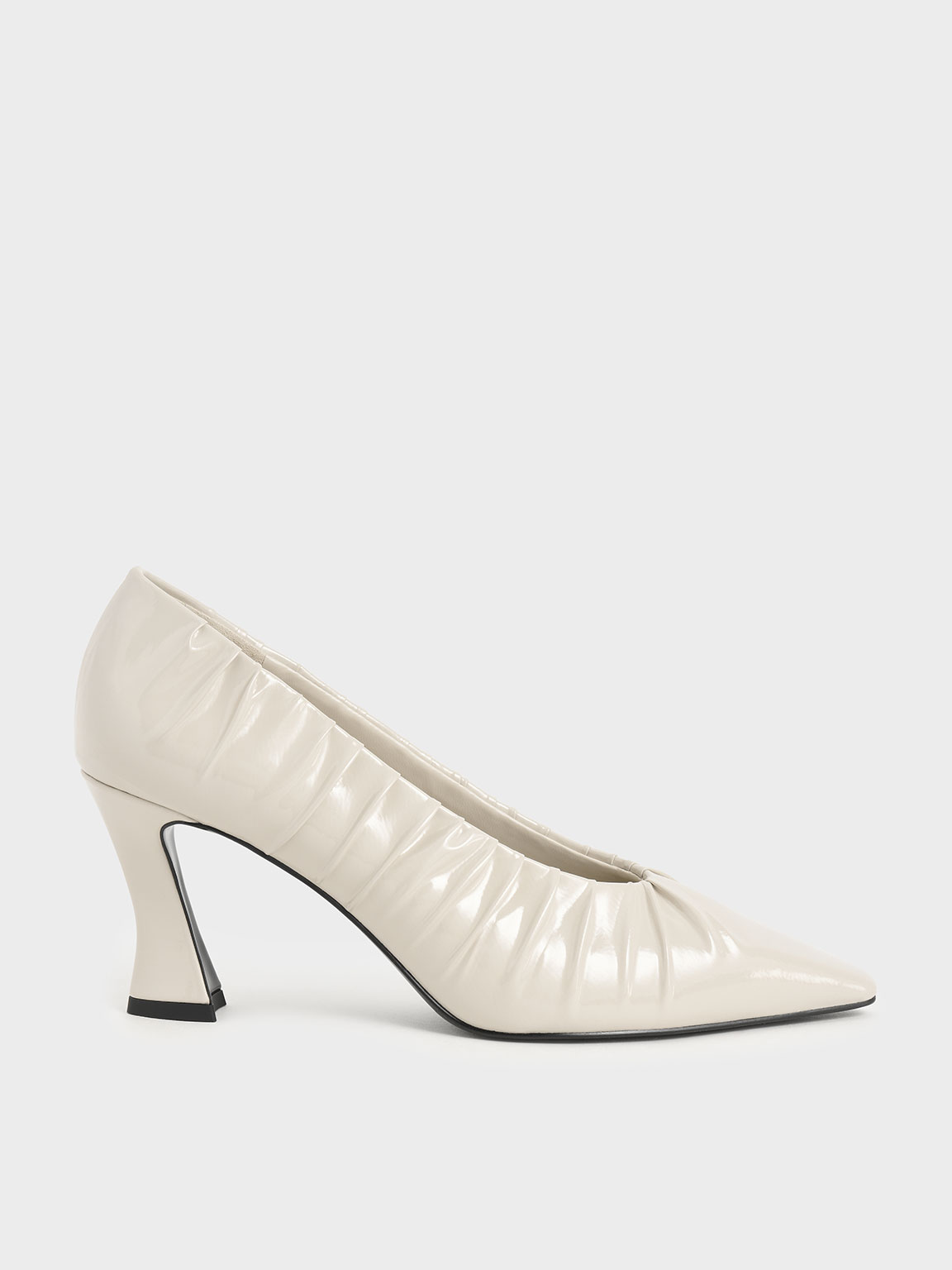 

Limited Edition: Patent Ruched V-Cut Pumps, Cream