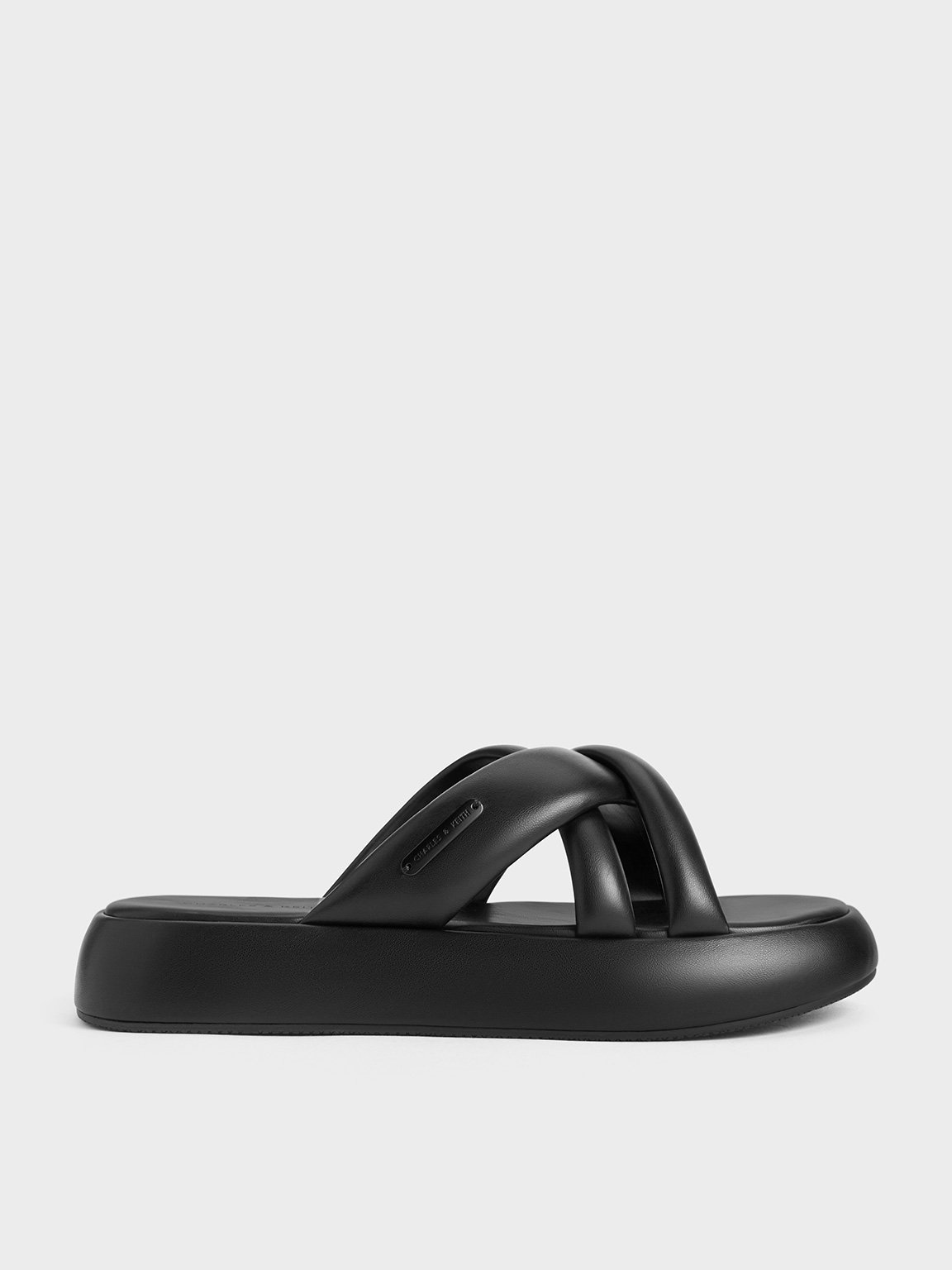 Charles & Keith - Puffy Crossover-Strap Slide Sandals